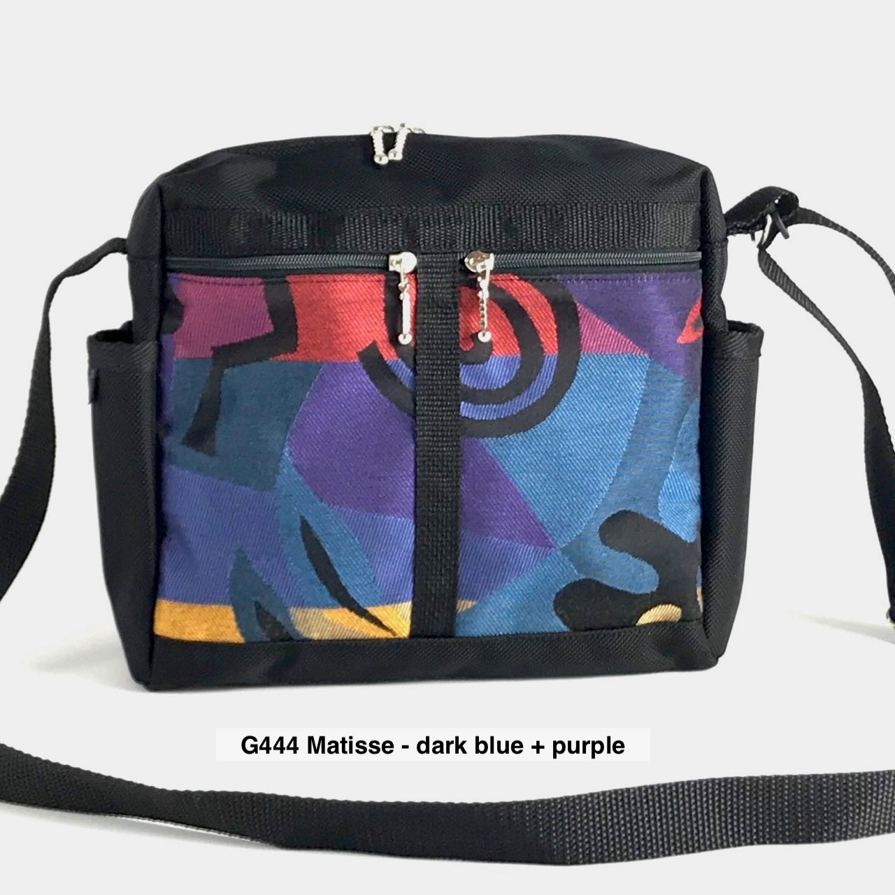 106 Black Medium Messenger Bag Purse in Nylon with Fabric Accent Pockets