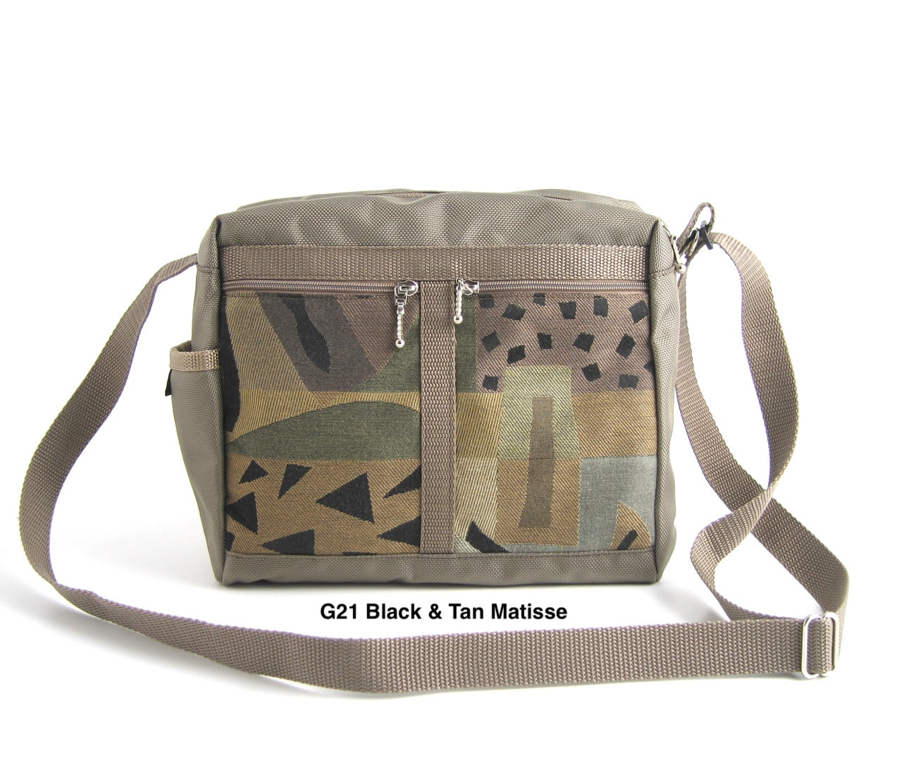 106 Khaki Medium Messenger Bag Purse in Nylon with Fabric Accent Pockets