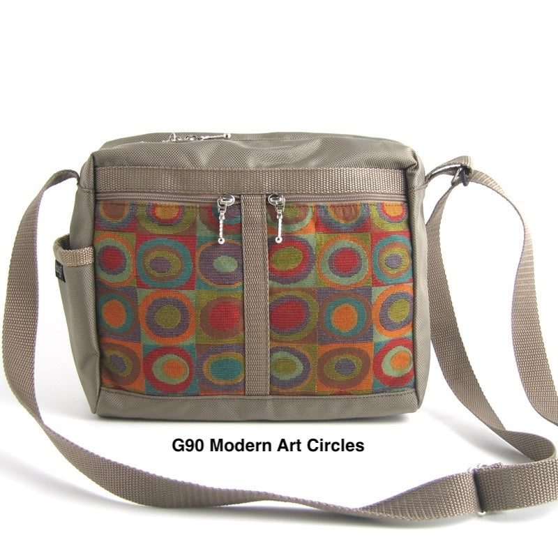106 Khaki Medium Messenger Bag Purse in Nylon with Fabric Accent Pockets