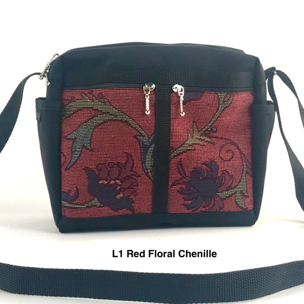 106 Black Medium Messenger Bag Purse in Nylon with Fabric Accent Pockets
