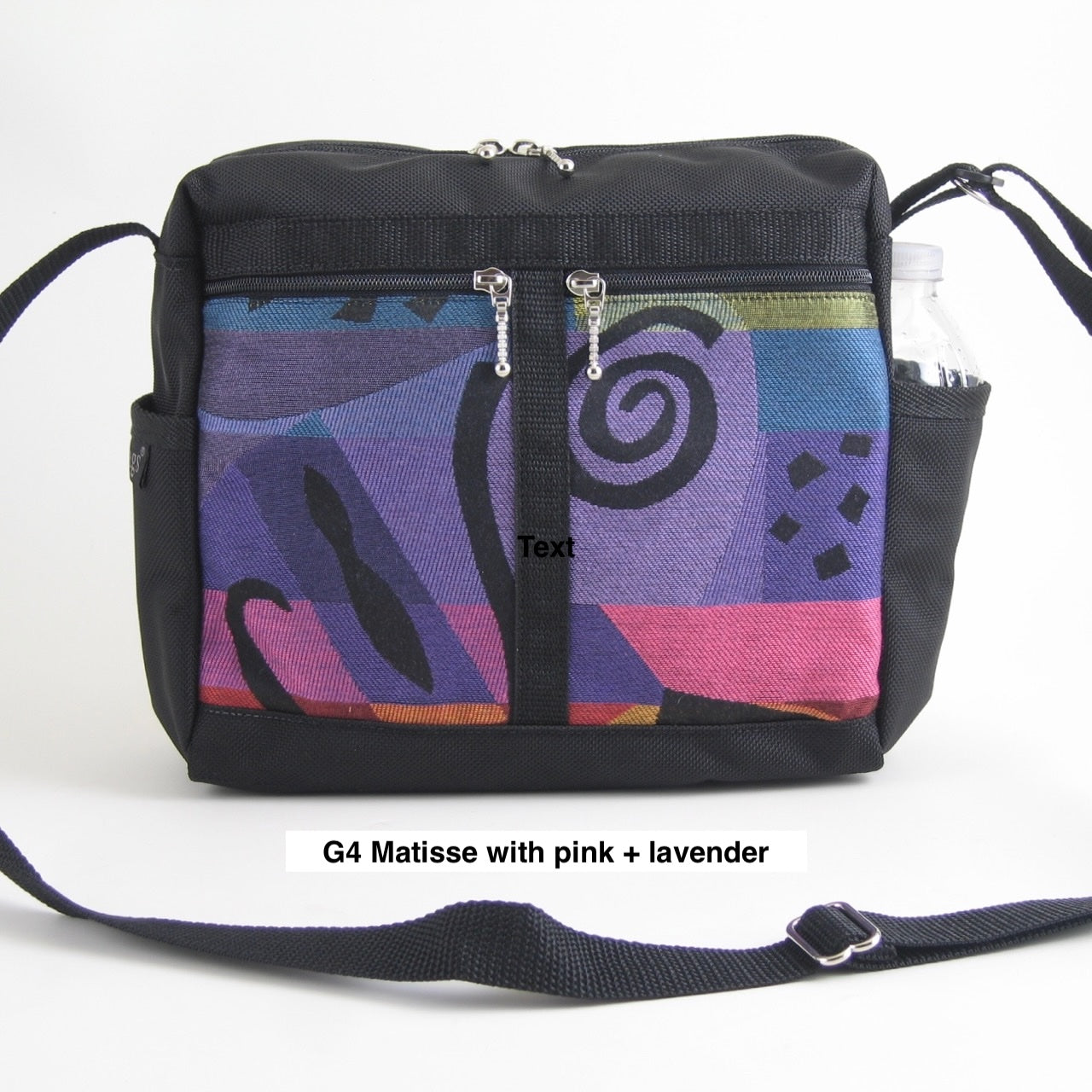 106 Black Medium Messenger Bag Purse in Nylon with Fabric Accent Pockets