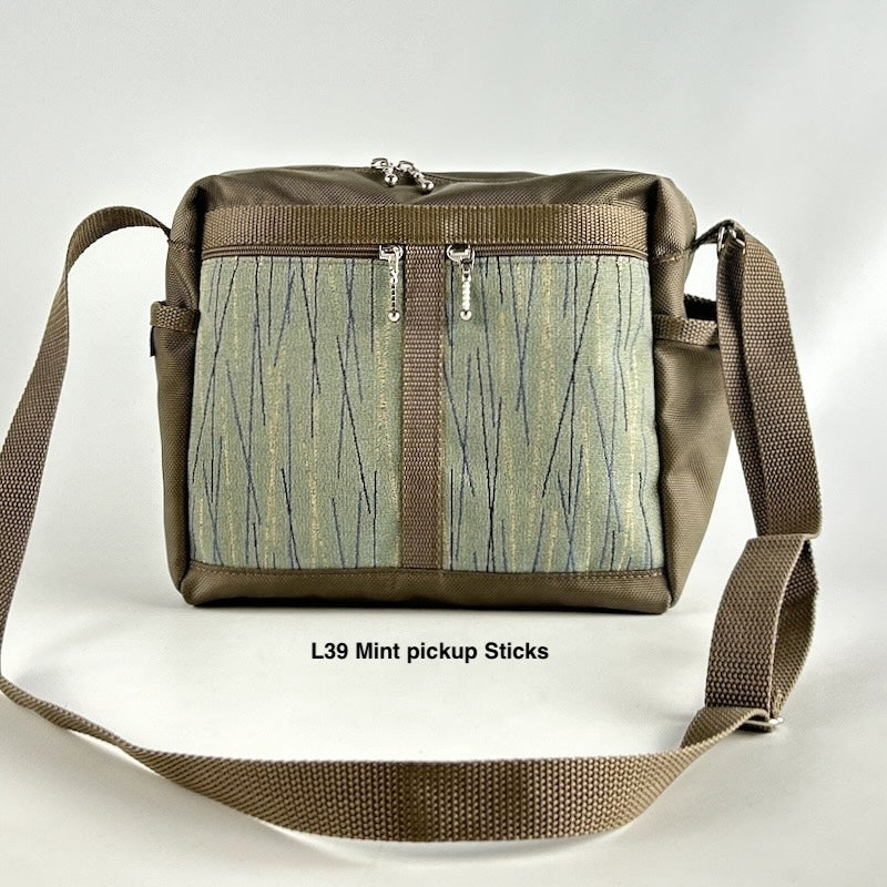 106 Khaki Medium Messenger Bag Purse in Nylon with Fabric Accent Pockets