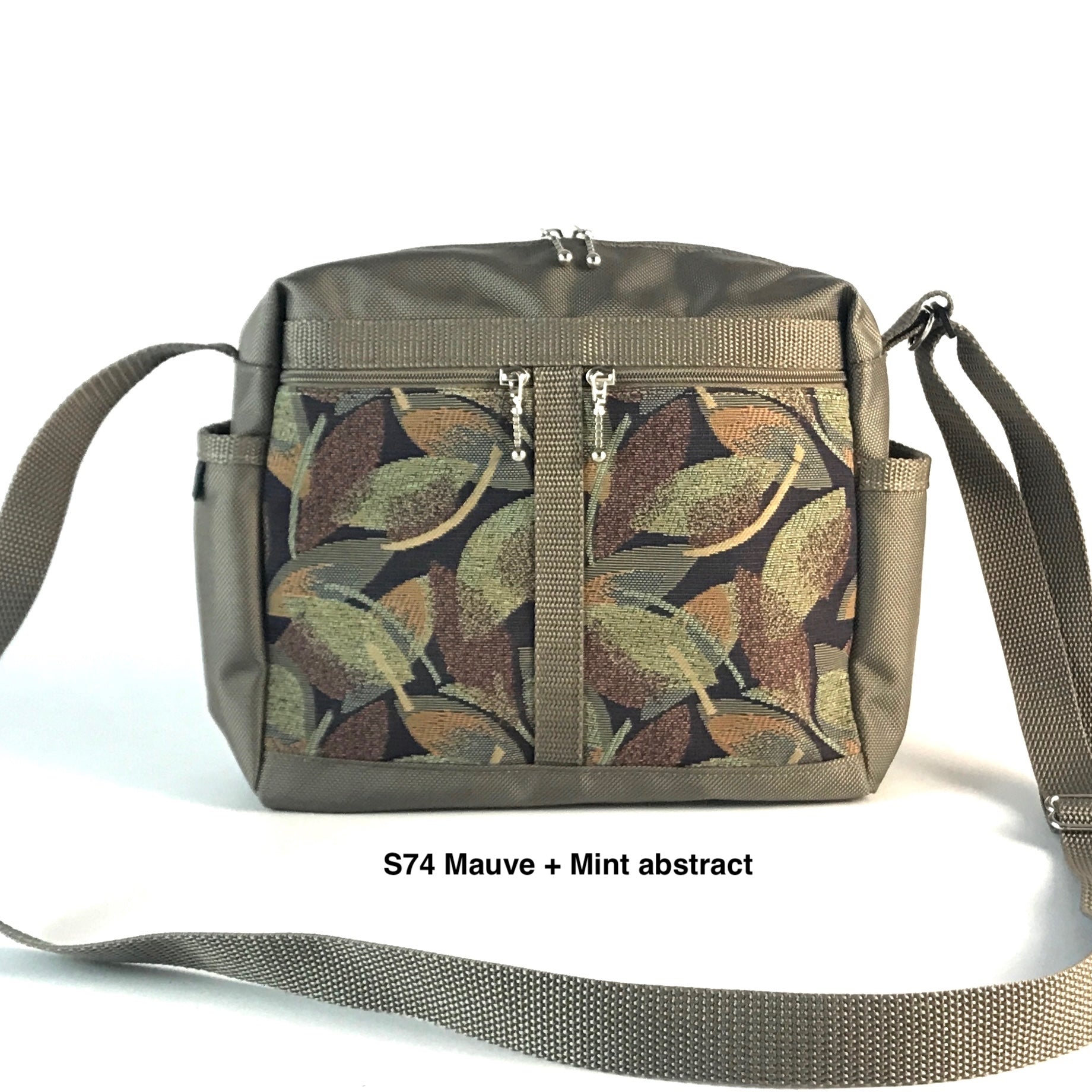 106 Khaki Medium Messenger Bag Purse in Nylon with Fabric Accent Pockets