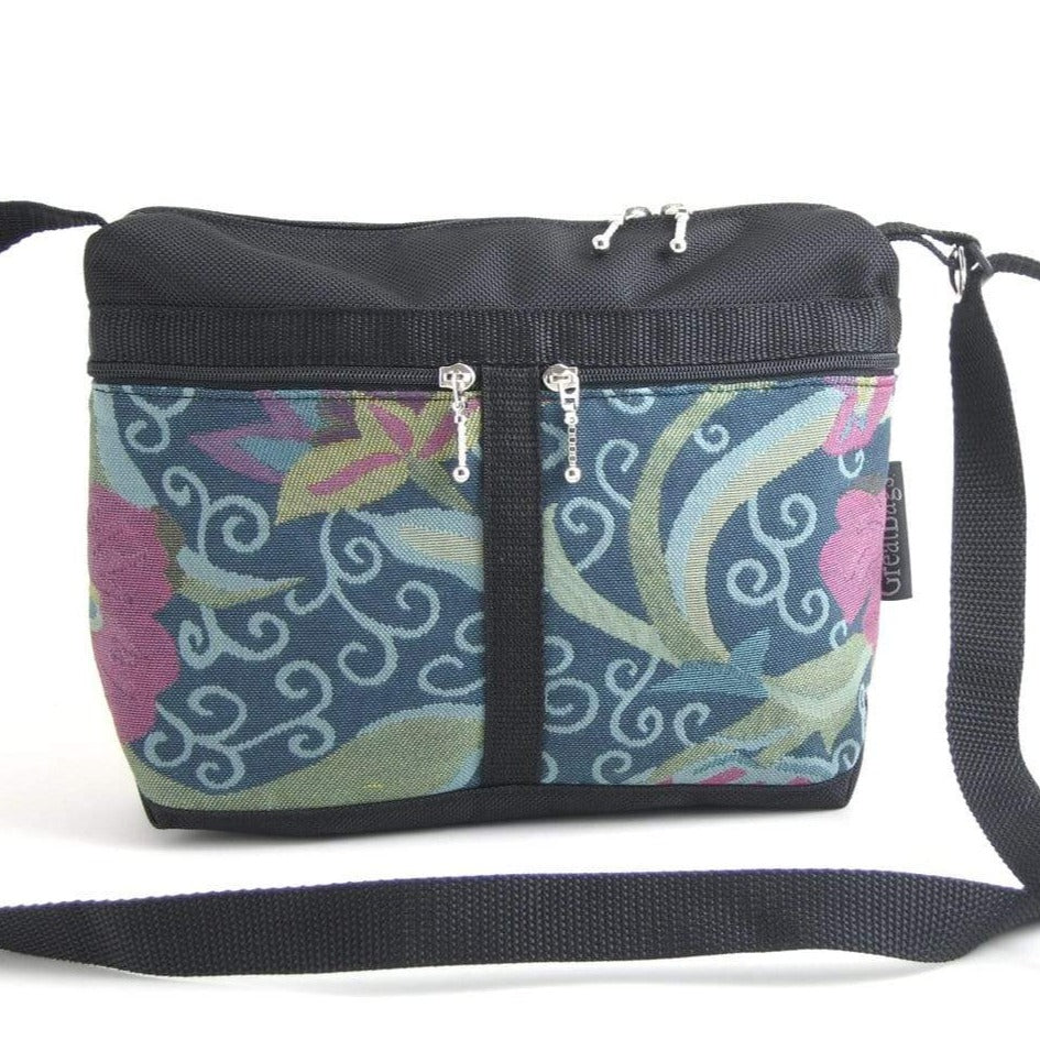 221L Small Cross-Body Organizer Purse in Black Nylon with fabric accent pockets
