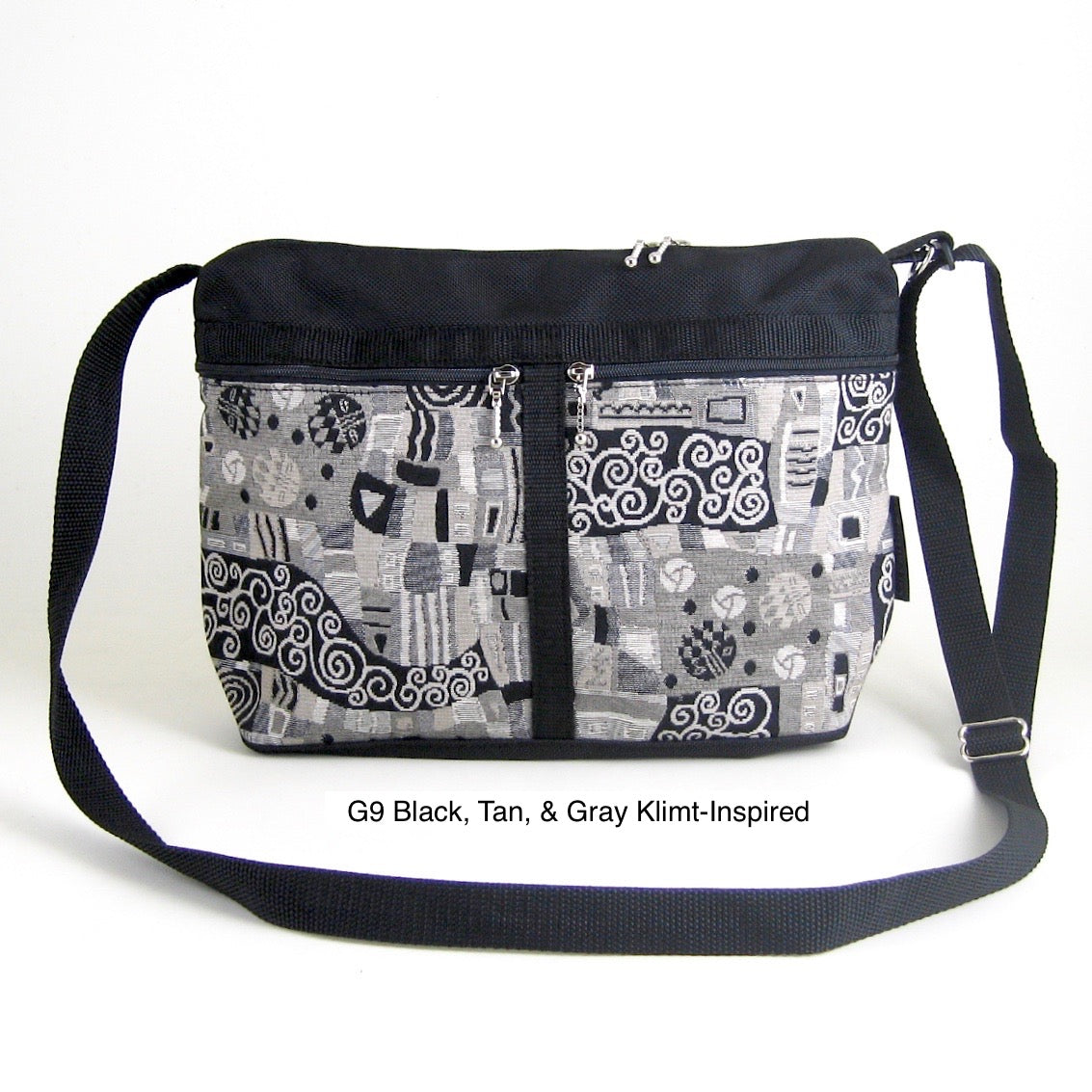 221L Small Cross-Body Organizer Purse in Black Nylon with fabric accent pockets