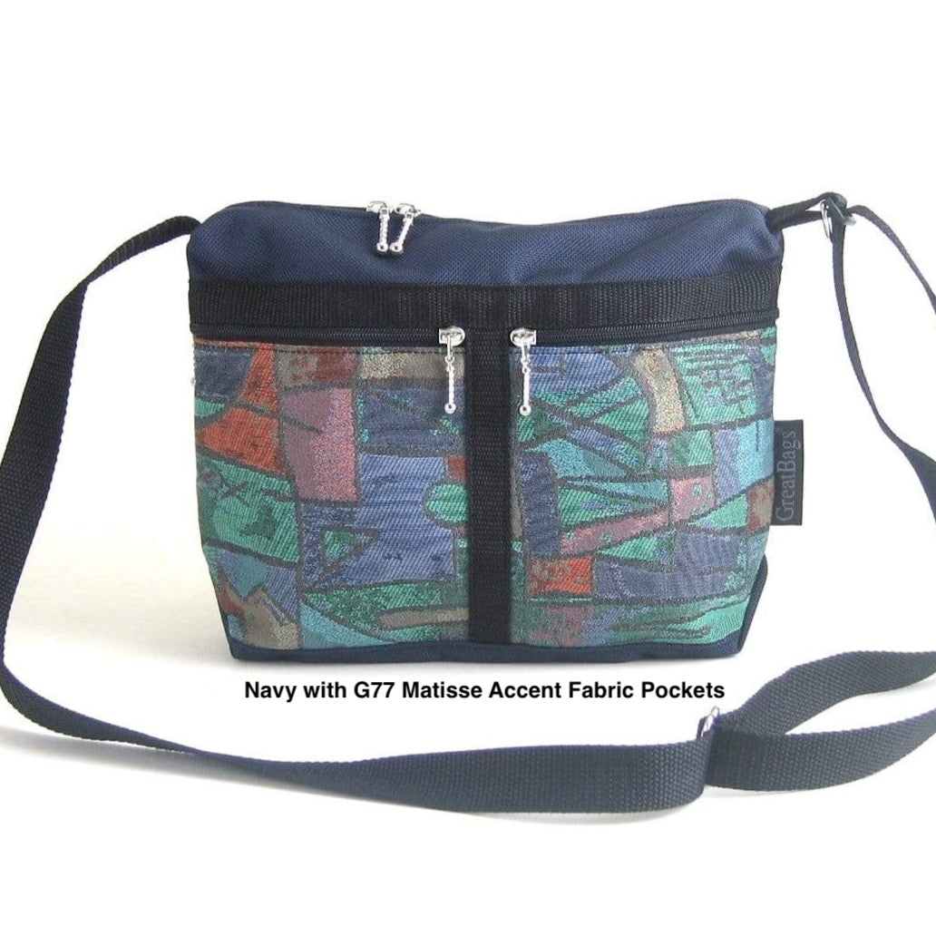 221L Navy nylon small organizer purse with fabric accent pockets