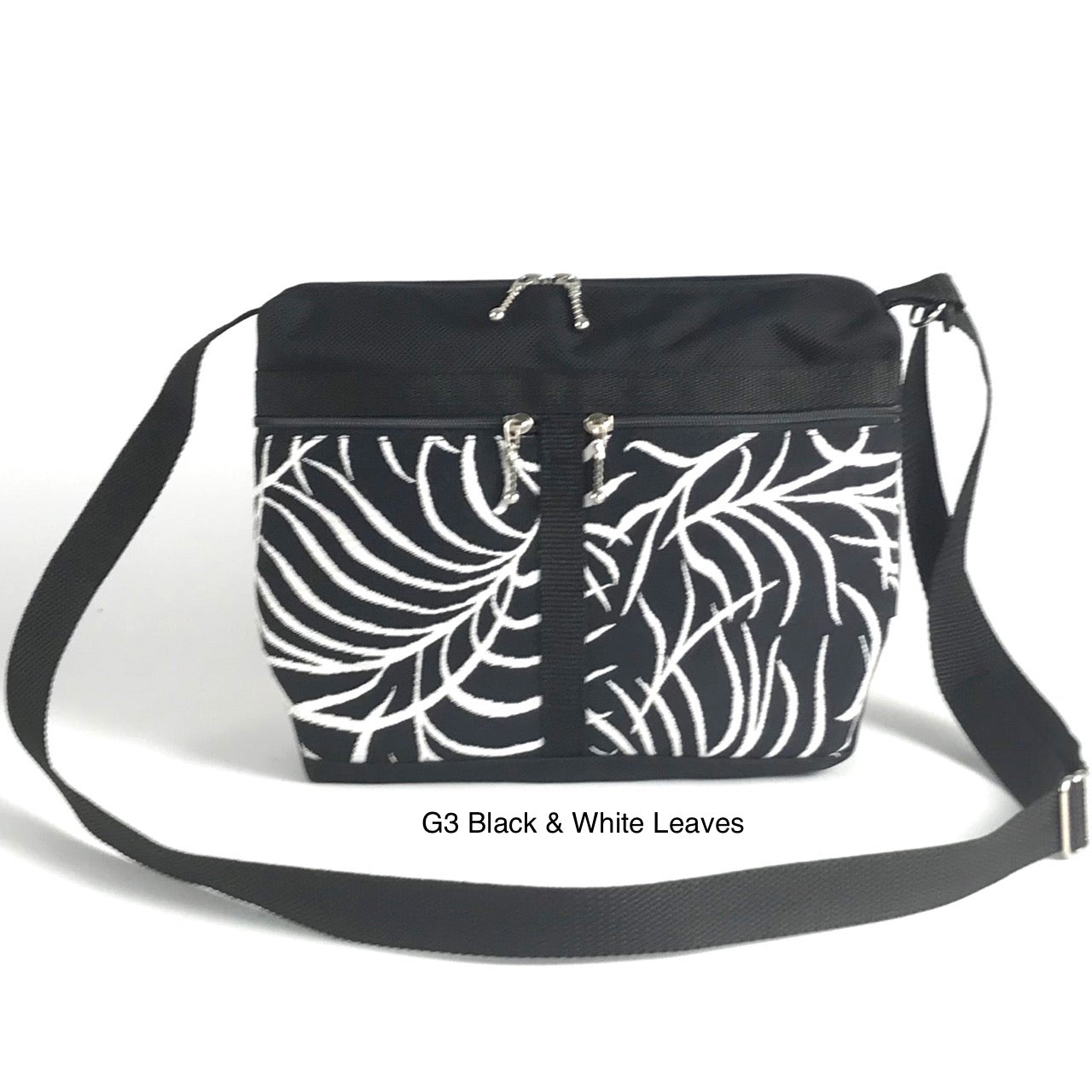 221L Small Cross-Body Organizer Purse in Black Nylon with fabric accent pockets