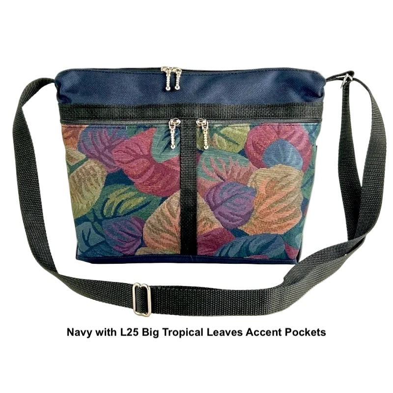 222L medium Organizer Purse in Navy Nylon with fabric accent pockets