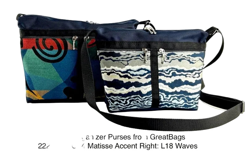 222L medium Organizer Purse in Navy Nylon with fabric accent pockets