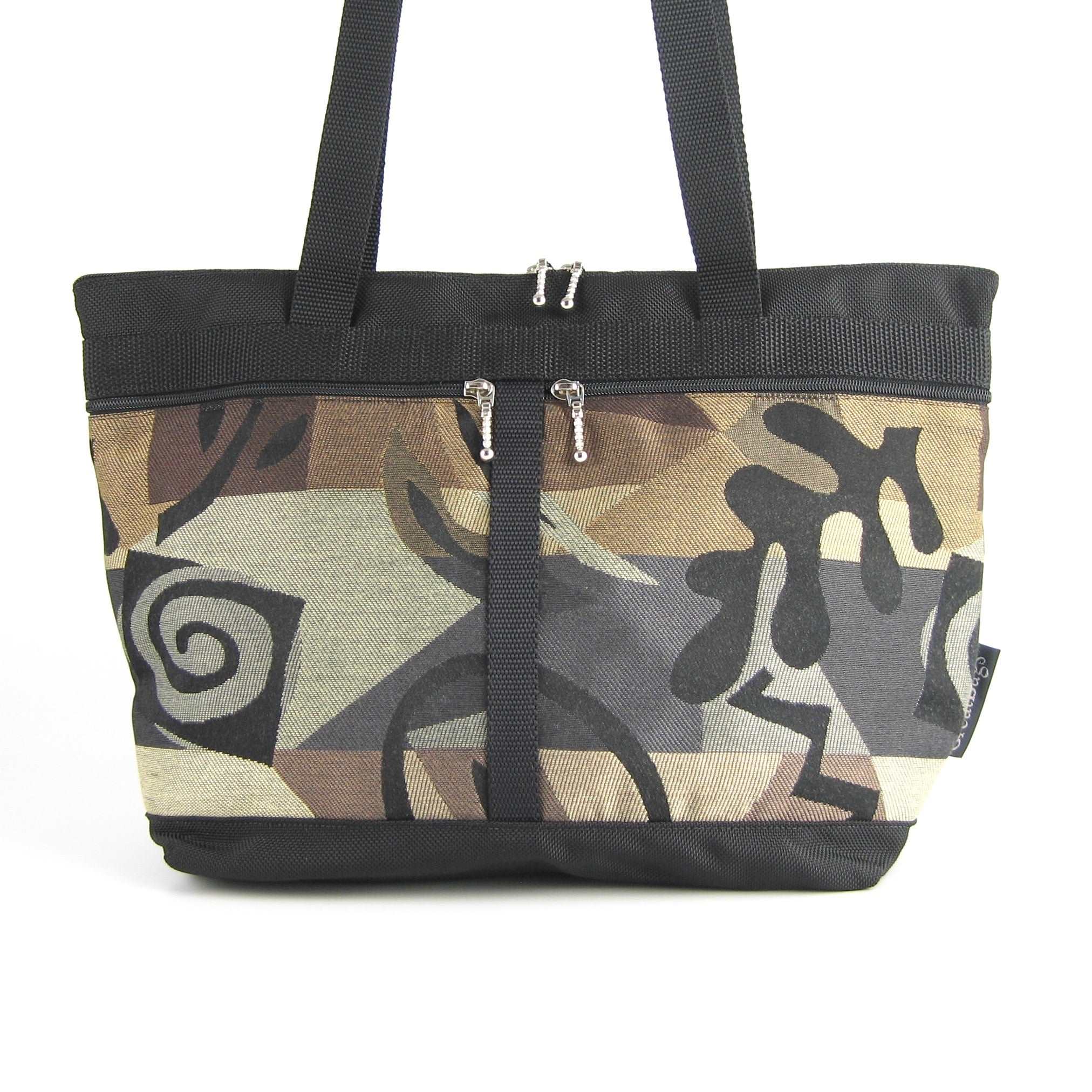 223 French Satchel Tote in Black nylon with accent pockets