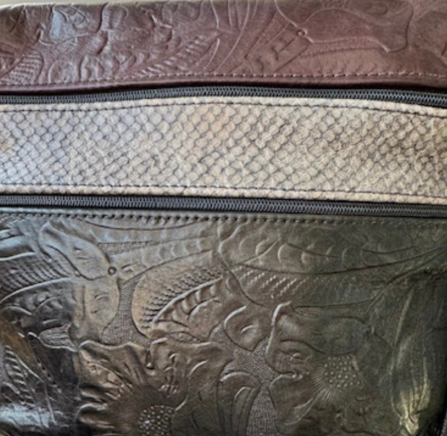 Wide 3 zipper Leather Crossbody Travel Purse #86