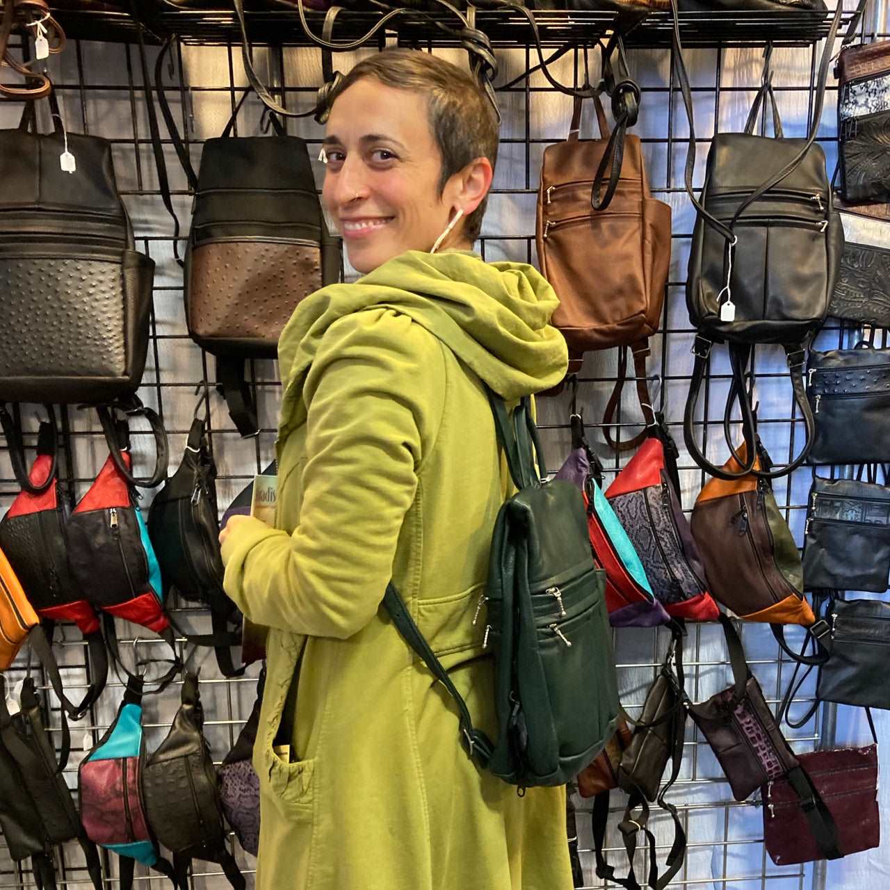 967 Purse size Leather Side Entry Backpack - Solid Colors