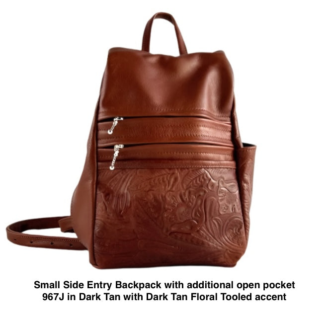 967J Purse Size Small Leather Side Entry Backpack With Accent Pocket