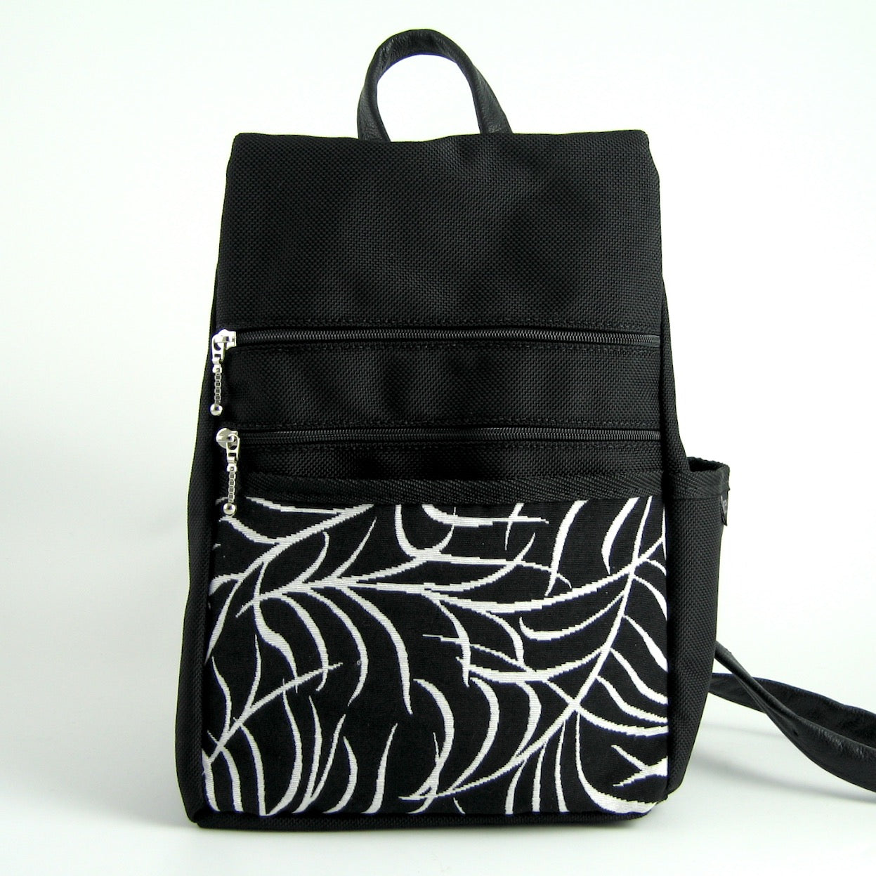 B967 BL Sm Side Entry Backpack- Black Nylon with Fabric Accent