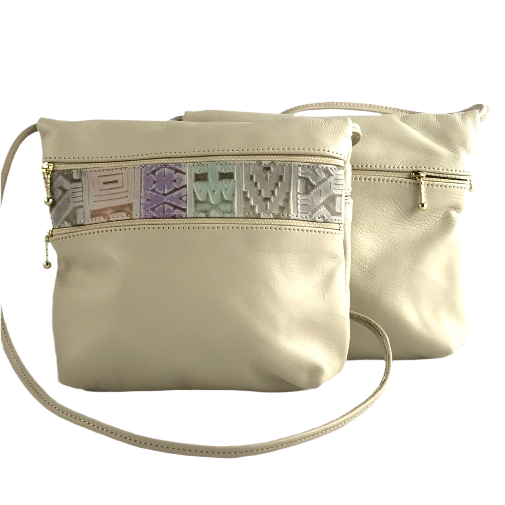 Wide 3 zipper Leather Crossbody Travel Purse #86