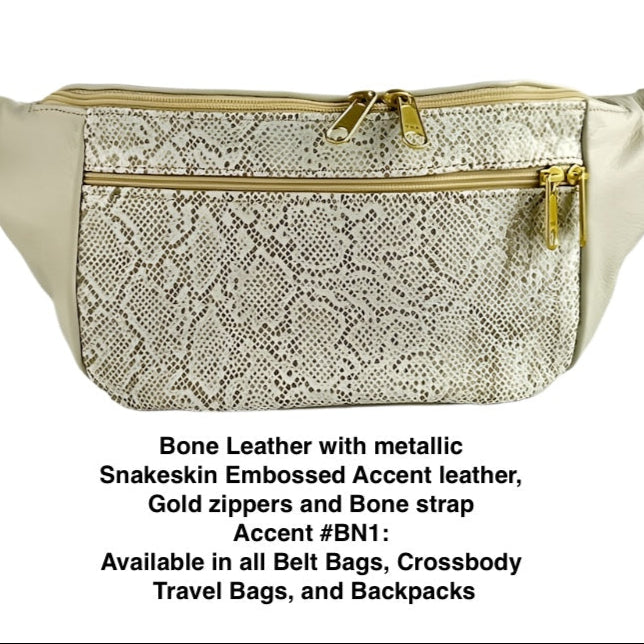 Light Colors - Large Leather Belt Bag with Accent - LFPJ