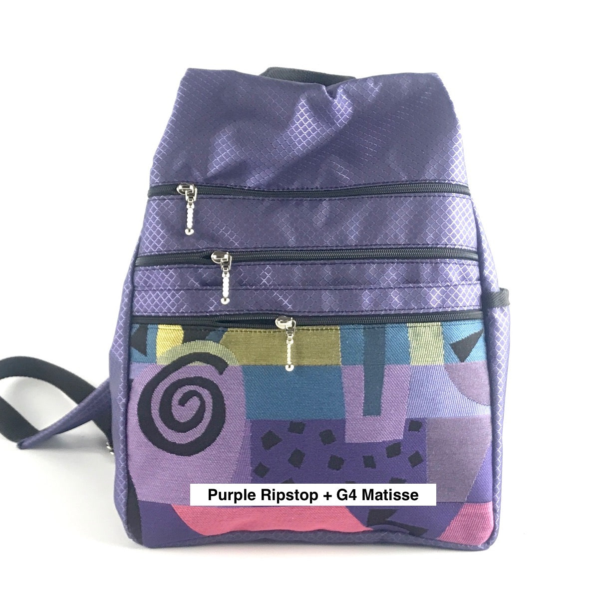RP 967W Black Small Ripstop Side Entry Backpack Purse - deluxe extra zipper pocket + leather straps