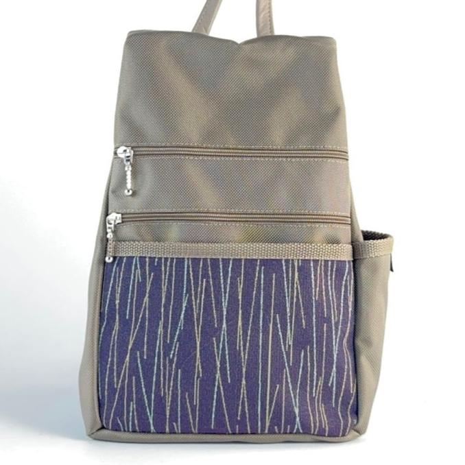 B969-KH Large Side Entry Backpack in Khaki Nylon with Fabric Accent pocket