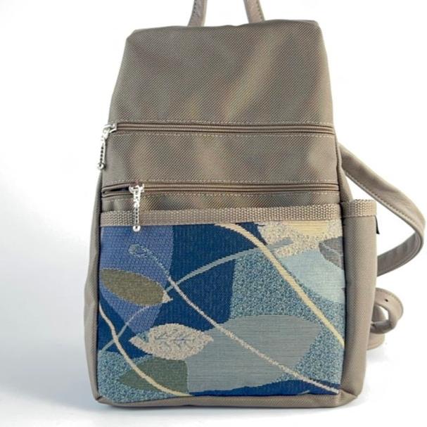 B969-KH Large Side Entry Backpack in Khaki Nylon with Fabric Accent pocket