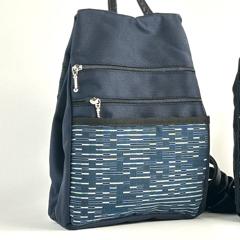 Navy Side Entry Backpack Purses - Water-Resistant Navy Ballistic Nylon-4 Sizes with Fabric Accent Pockets