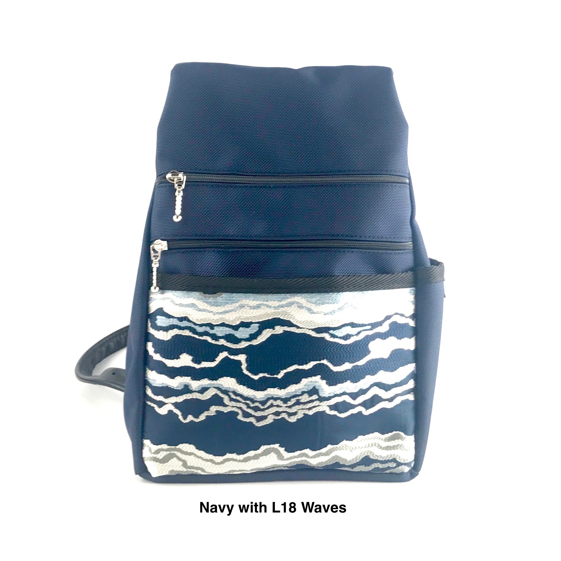 Navy Side Entry Backpack Purses - Water-Resistant Navy Ballistic Nylon-4 Sizes with Fabric Accent Pockets