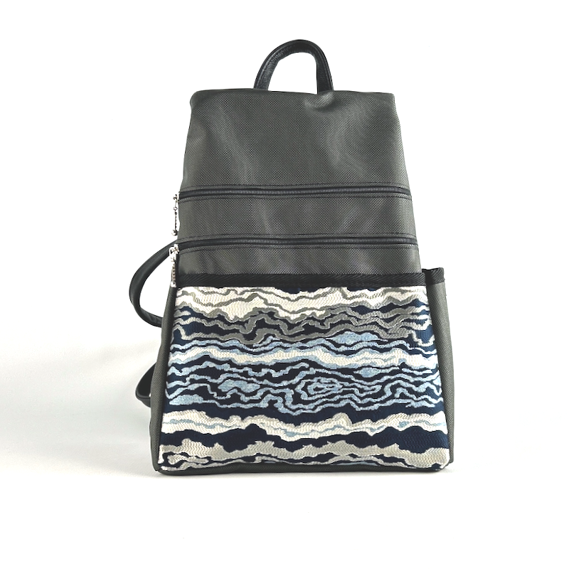 B968-GR Medium Side Entry Backpack in Gray Nylon with Fabric Accent Pocket