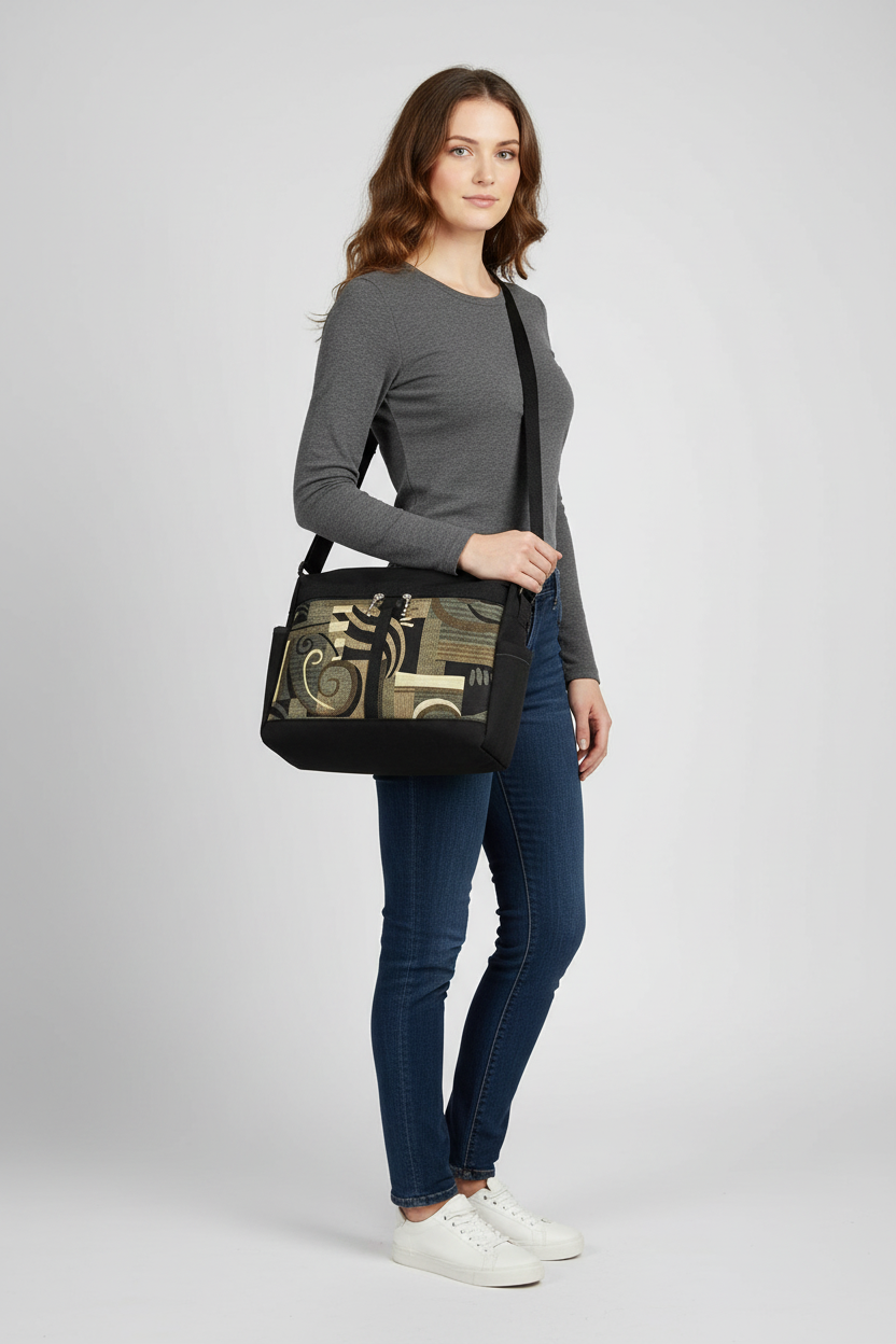 107 messenger bag shown on 5'8" person