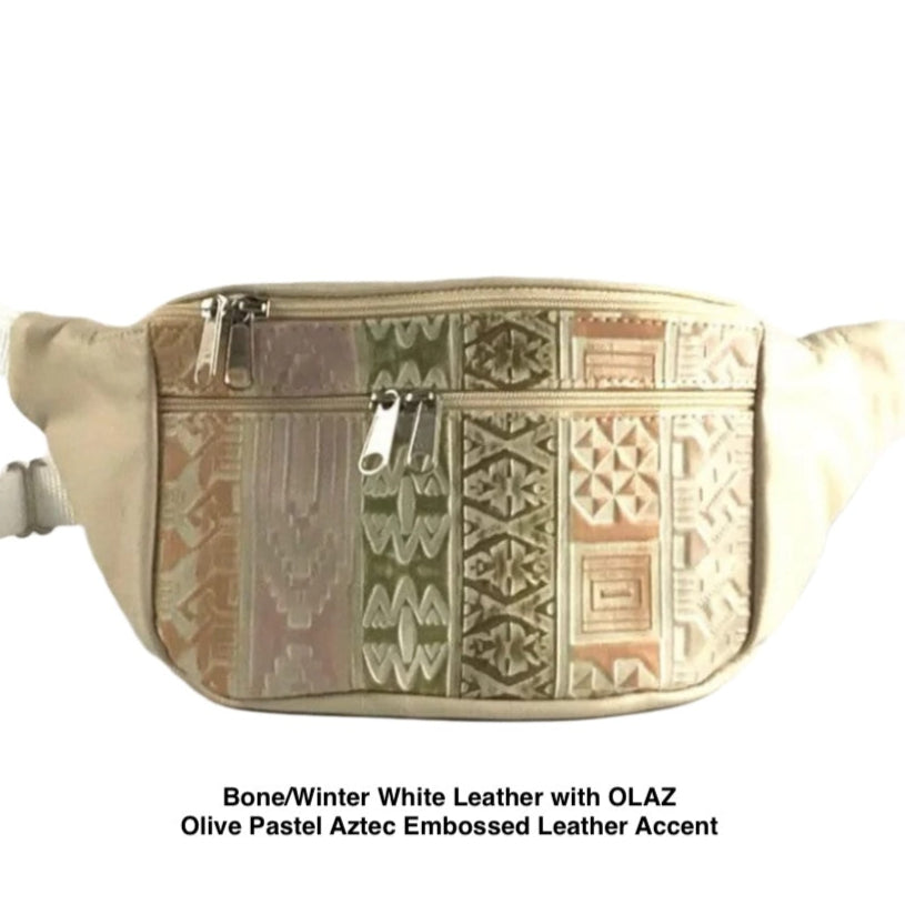 Light Colors - Large Leather Belt Bag with Accent - LFPJ