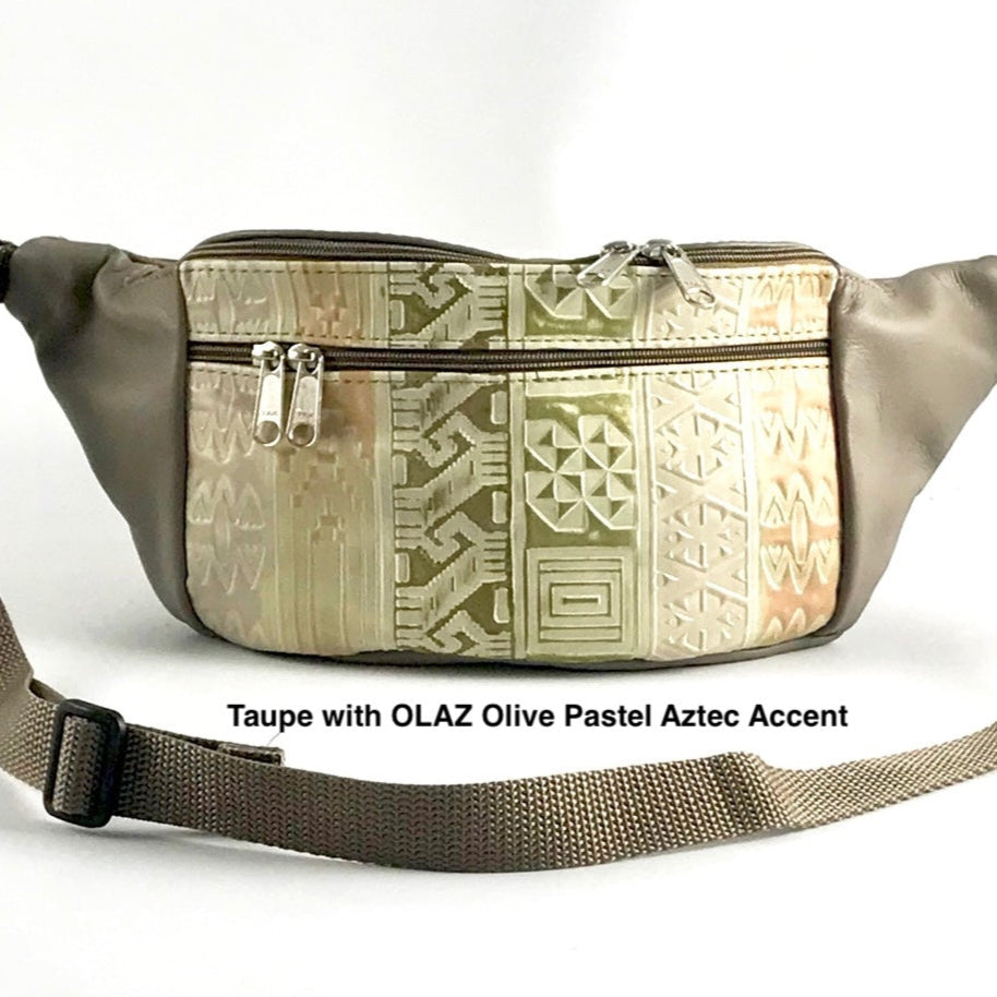 Light Colors - Large Leather Belt Bag with Accent - LFPJ
