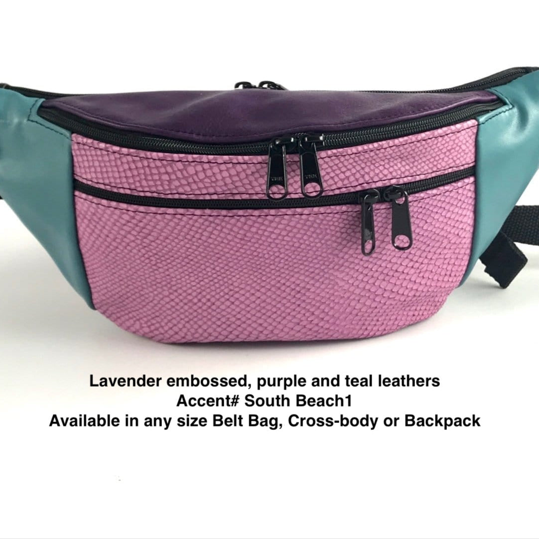 Light Colors - Large Leather Belt Bag with Accent - LFPJ