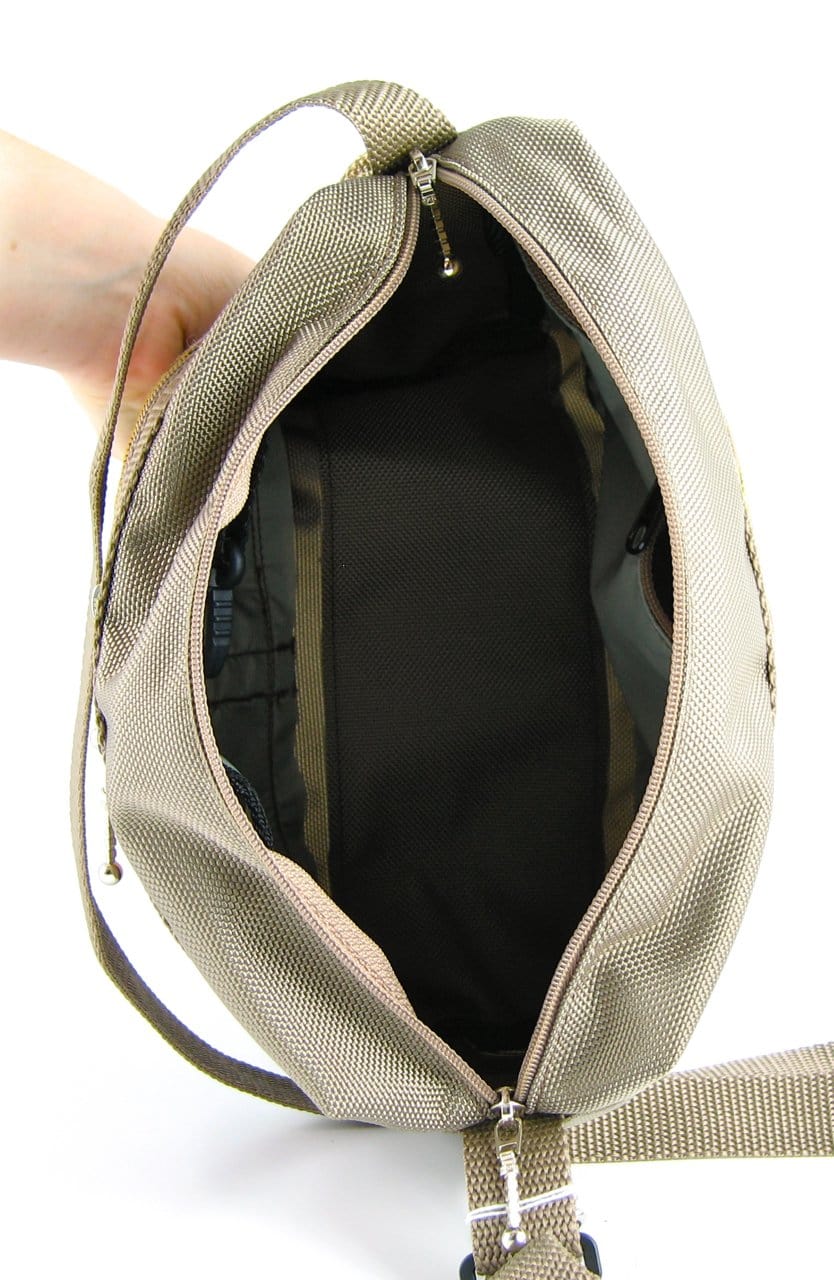 106 Khaki Medium Messenger Bag Purse in Nylon with Fabric Accent Pockets