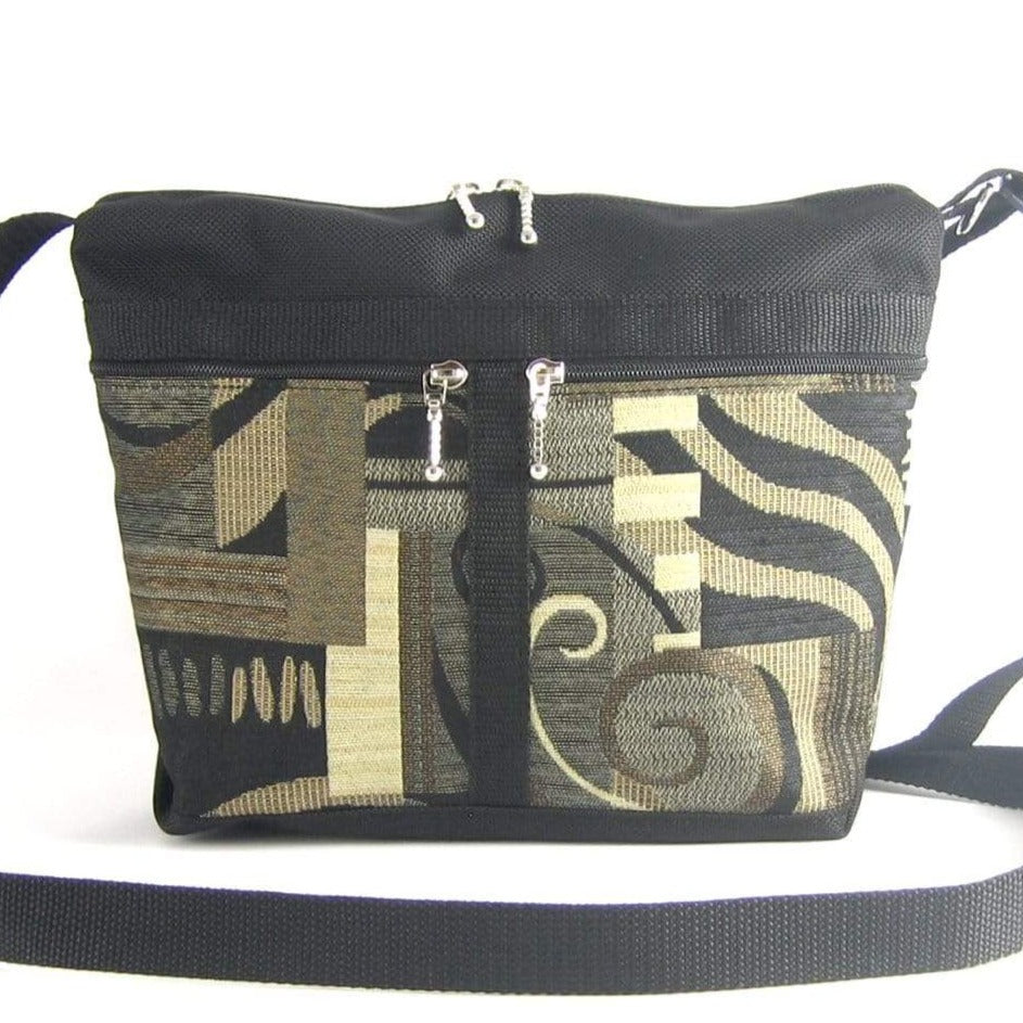 222L Black Cross-body medium Organizer Purse in nylon with fabric accent pockets