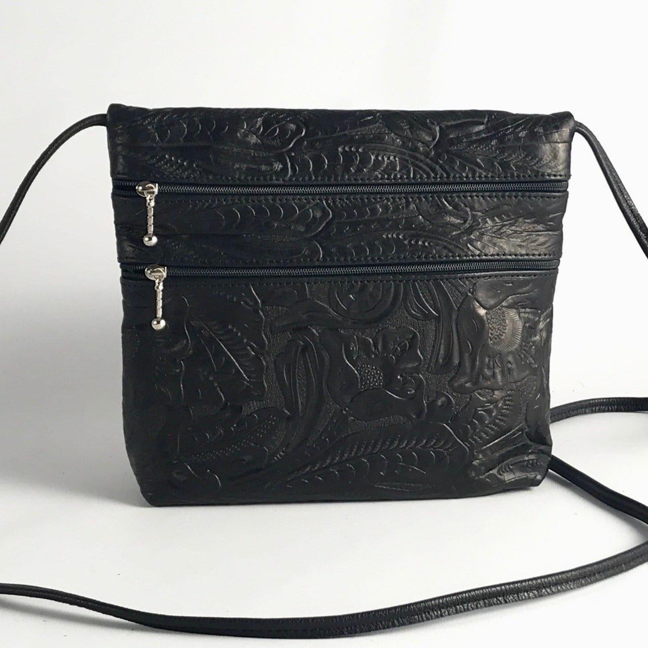 Wide 3 zipper Leather Crossbody Travel Purse #86