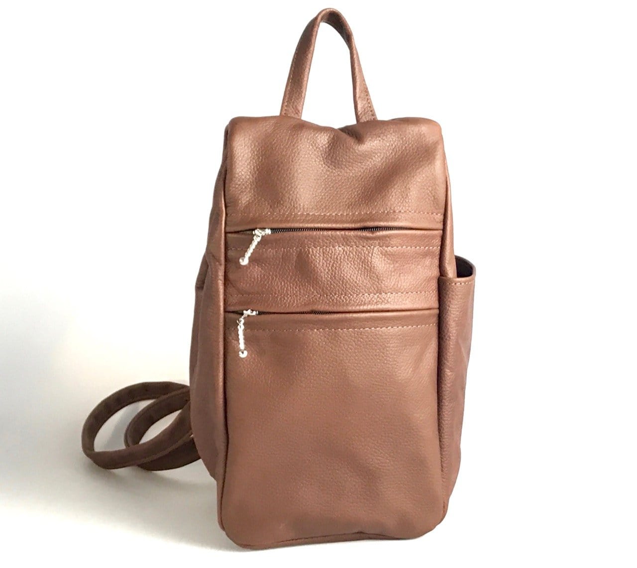 966 Small side entry leather backpack purse - solid colors