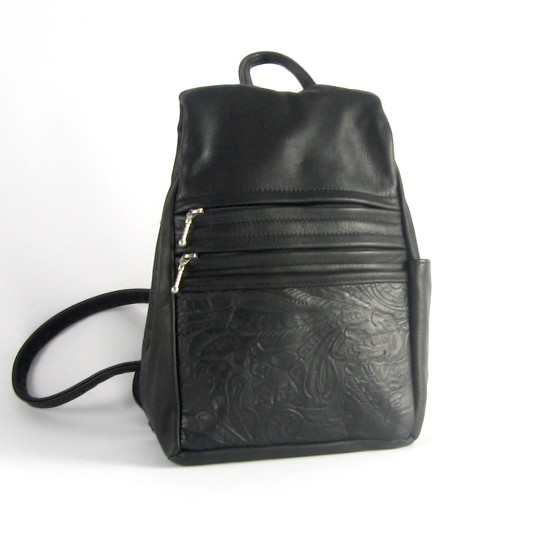 967J Purse Size Small Leather Side Entry Backpack With Accent Pocket