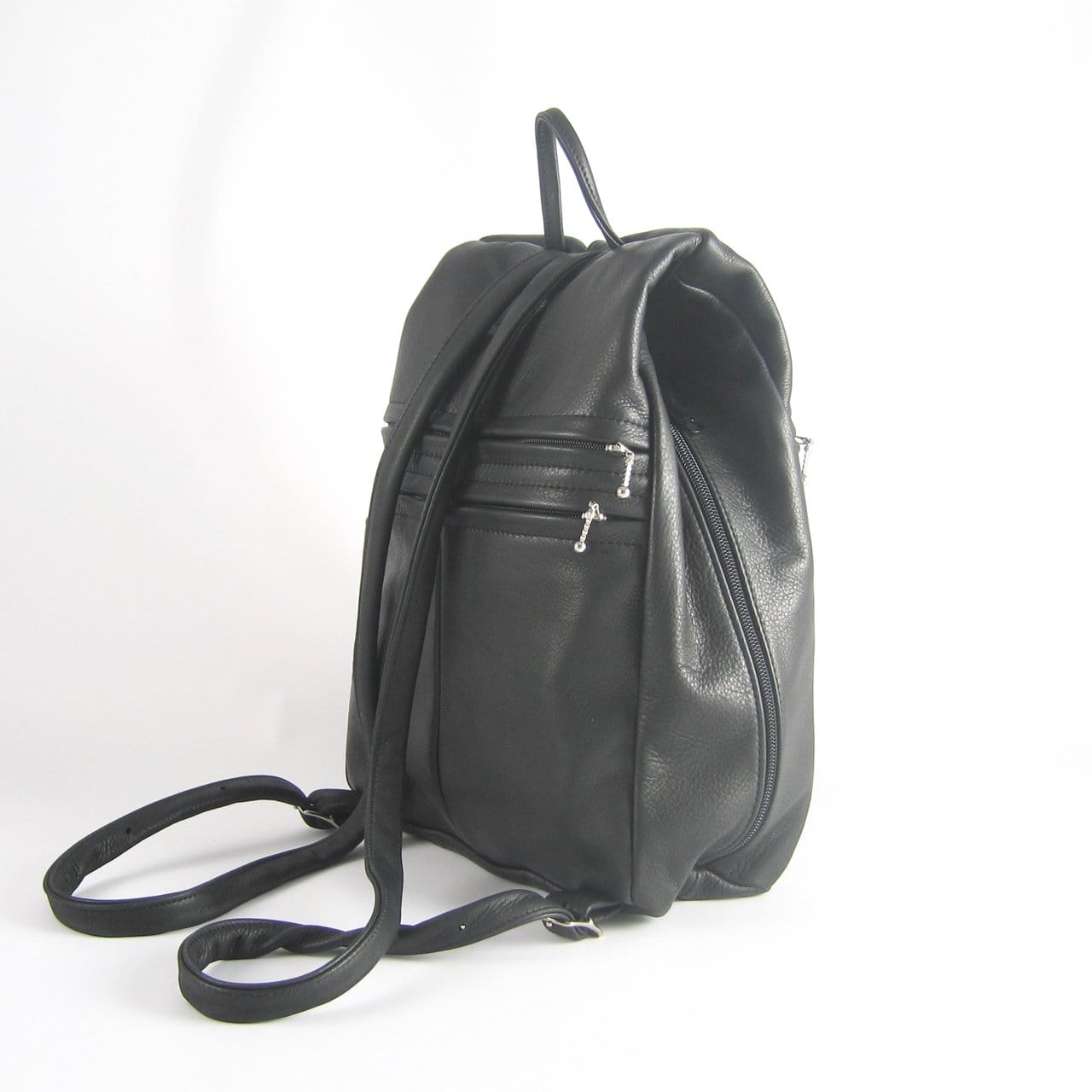 969JW Large Side Entry Leather Backpack with extra zipper and Leather Accent pocket