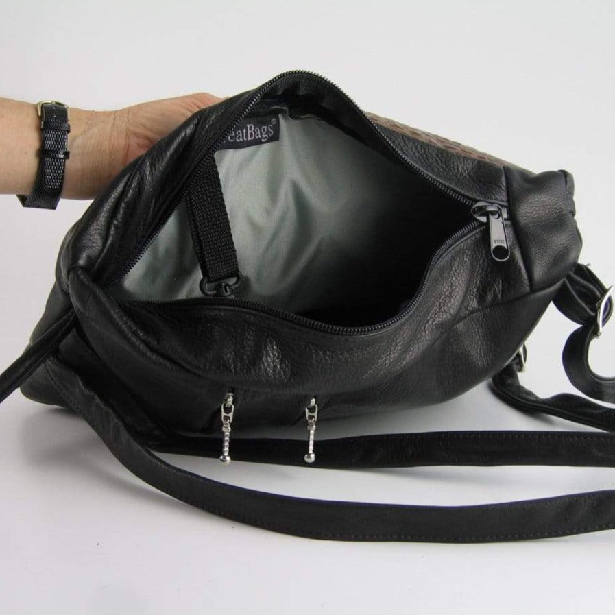 968J Medium Side Entry Leather Backpack with Leather Accent pocket