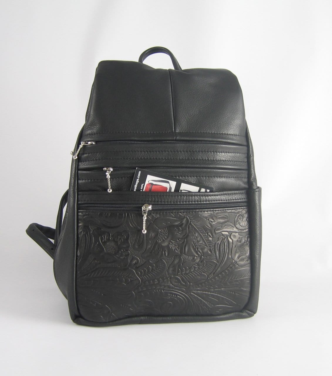 969JW Large Side Entry Leather Backpack with extra zipper and Leather Accent pocket