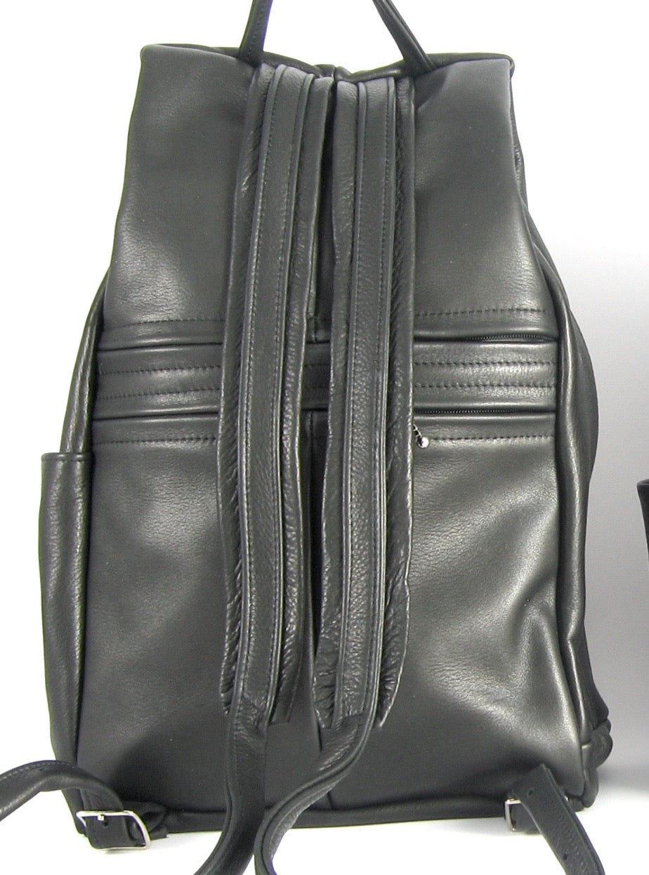 969J Deluxe Legal Size Large Side Entry Leather Backpack with Leather Accent pocket
