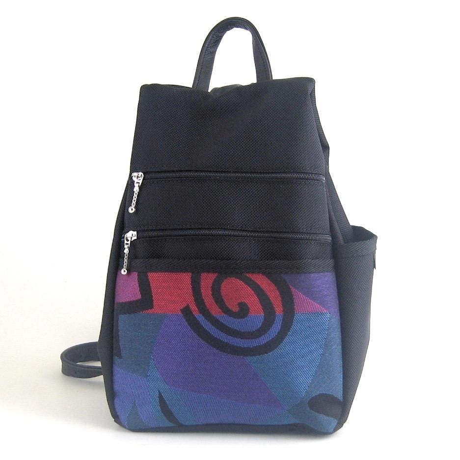 B967 BL Sm Side Entry Backpack- Black Nylon with Fabric Accent