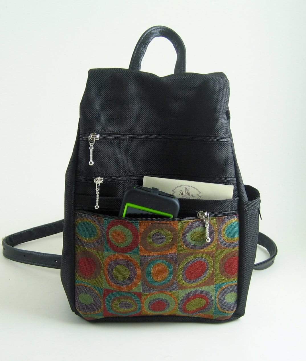 B968W Medium Side Entry Backpack with Fabric Accent Pocket, Extra Zip Pocket