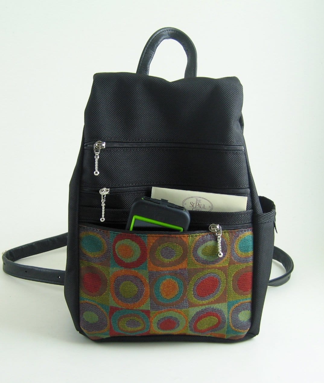 B967-W BL Small Side Entry Backpack with Extra Zip in Fabric Accent Pocket