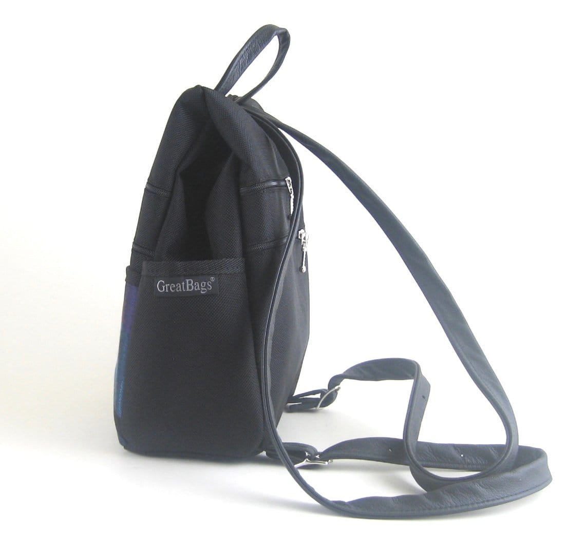 B967 BL Sm Side Entry Backpack- Black Nylon with Fabric Accent