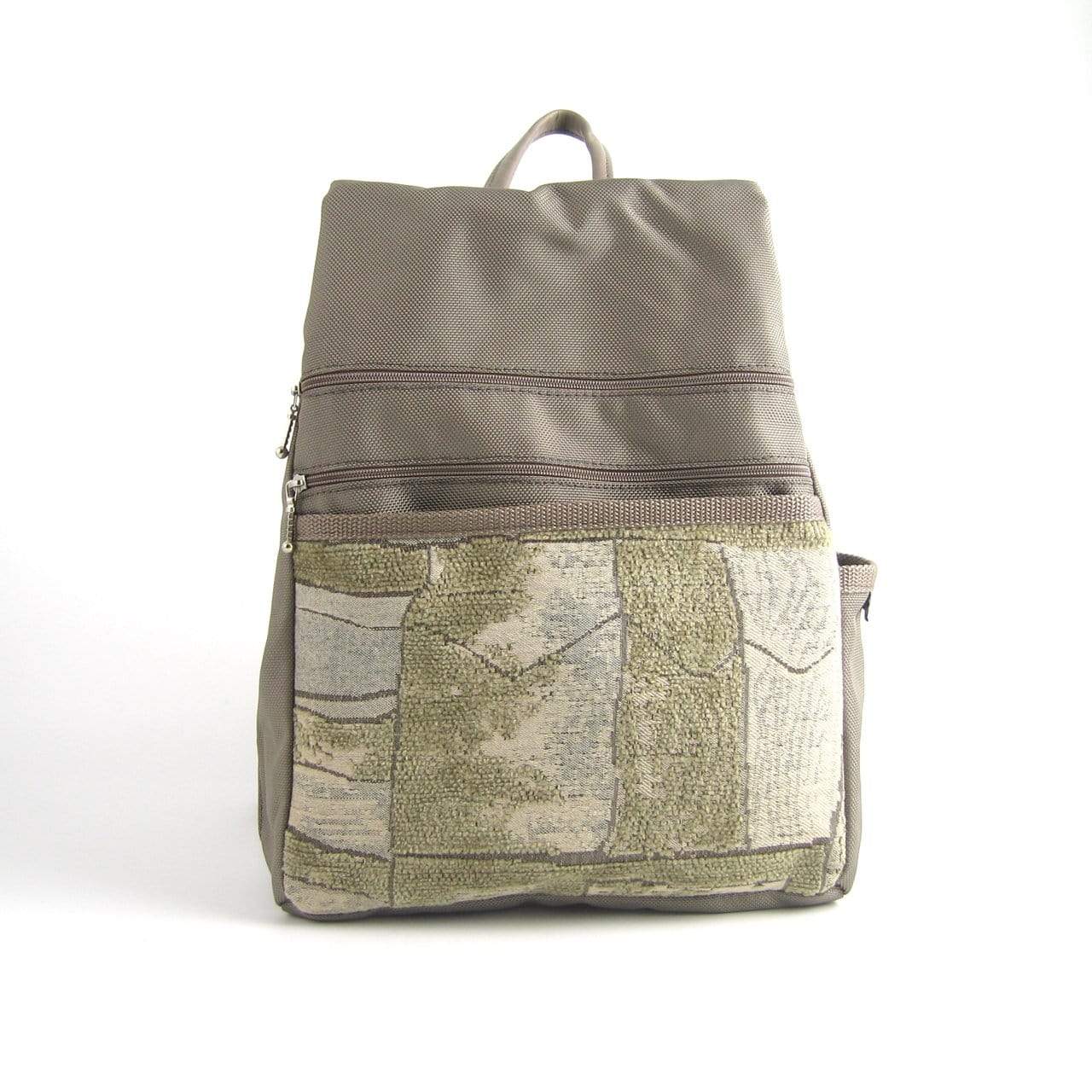B968-KH Medium Side Entry Backpack in Khaki Beige Nylon with Fabric Accent Pocket