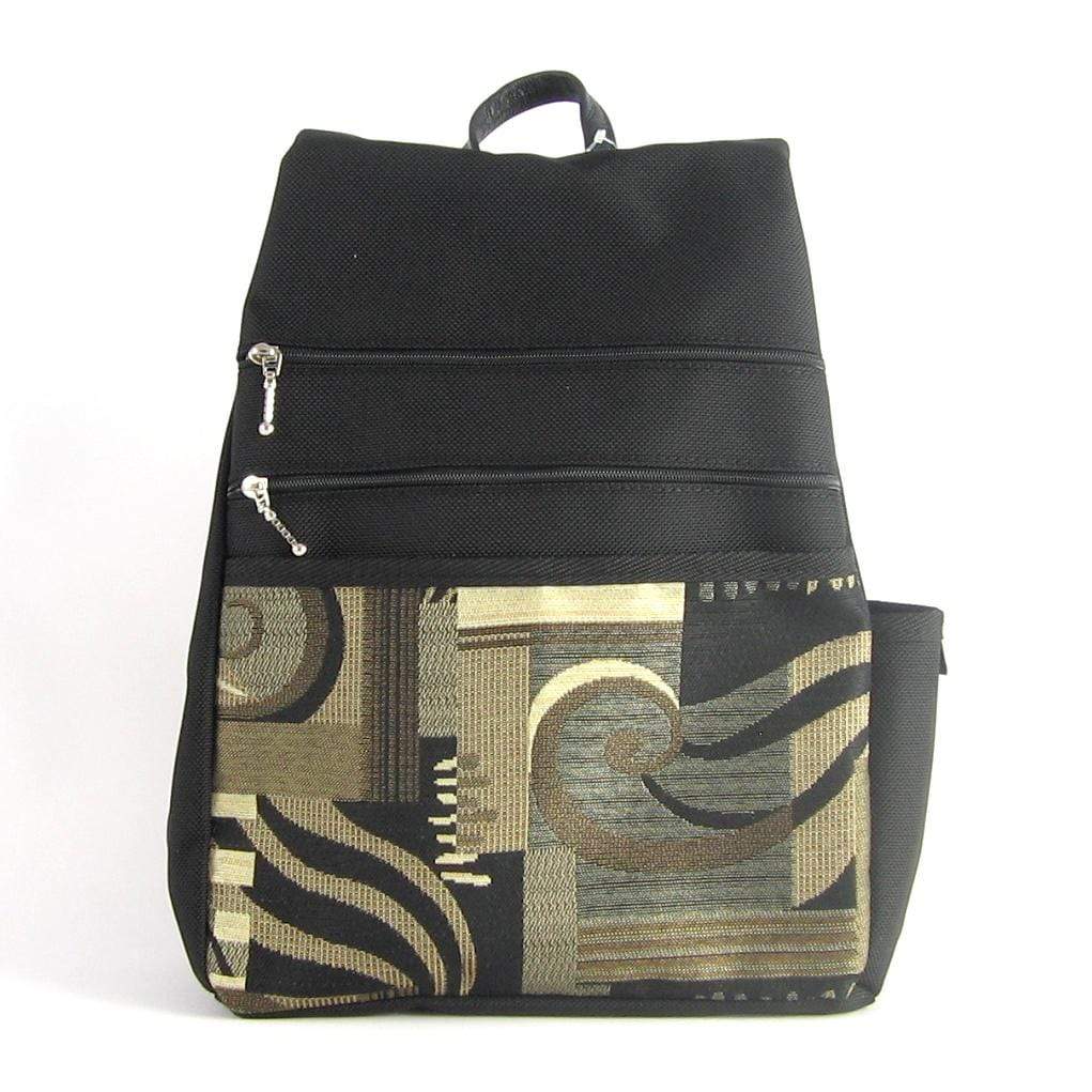 B968-BL Medium Side Entry Backpack in Black Nylon with Fabric Accent Pocket