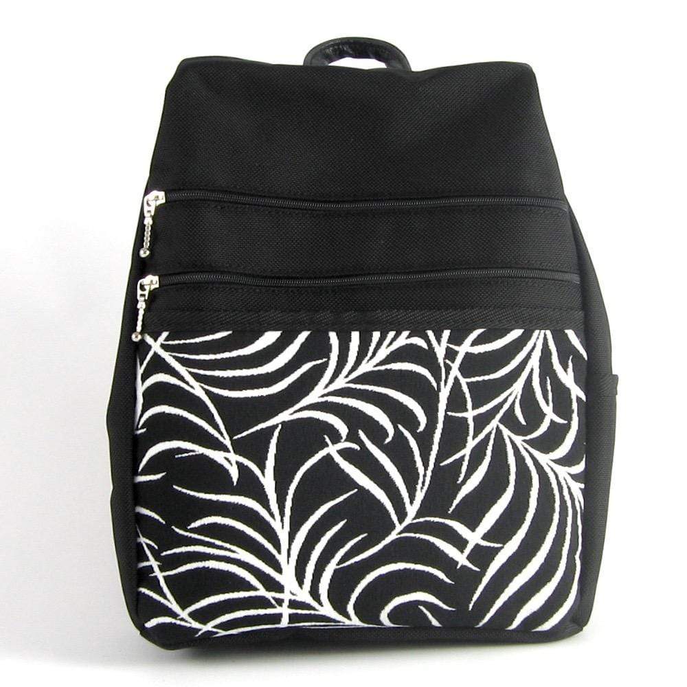 B968-BL Medium Side Entry Backpack in Black Nylon with Fabric Accent Pocket