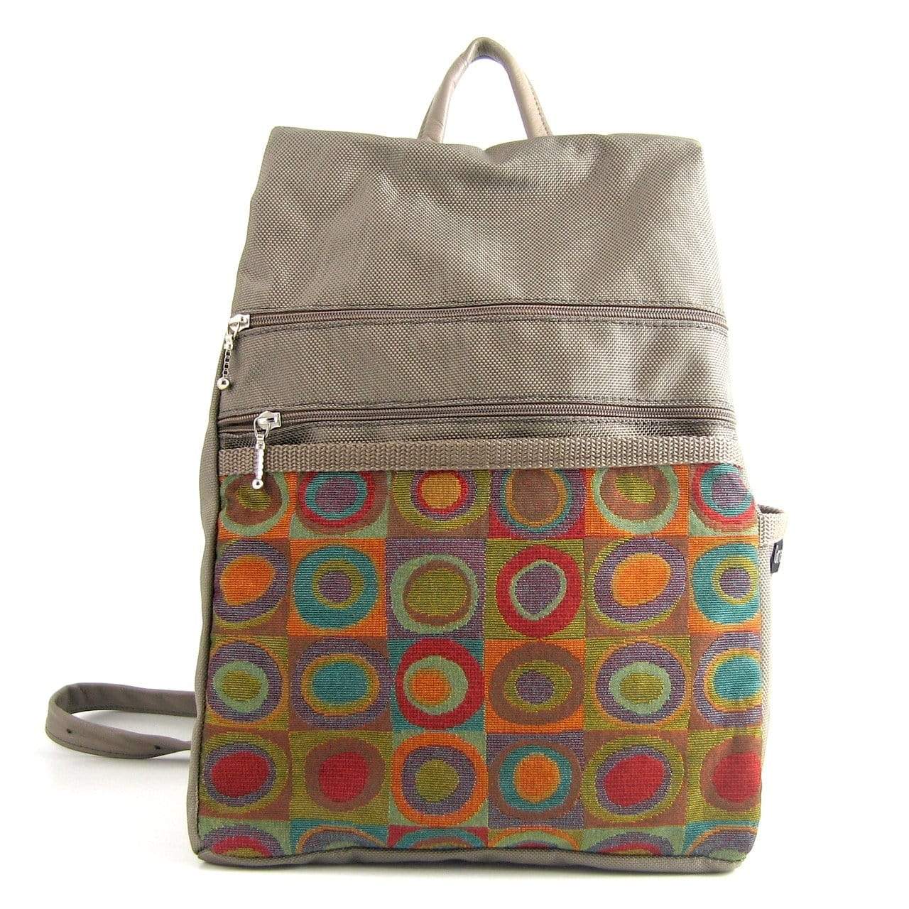 B968-KH Medium Side Entry Backpack in Khaki Beige Nylon with Fabric Accent Pocket