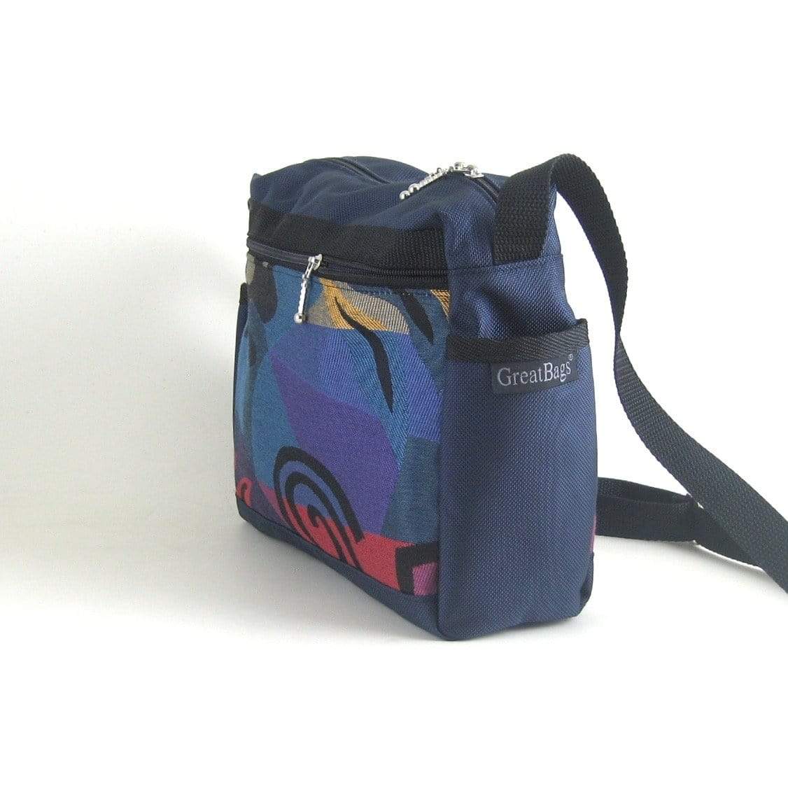 106 Navy Medium Messenger Bag Purse in Nylon with Fabric Accent Pockets