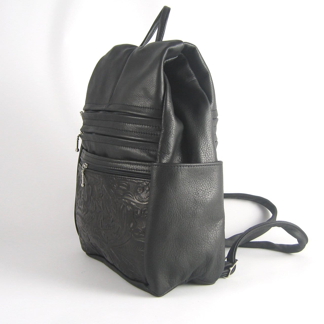 969JW Large Side Entry Leather Backpack with extra zipper and Leather Accent pocket