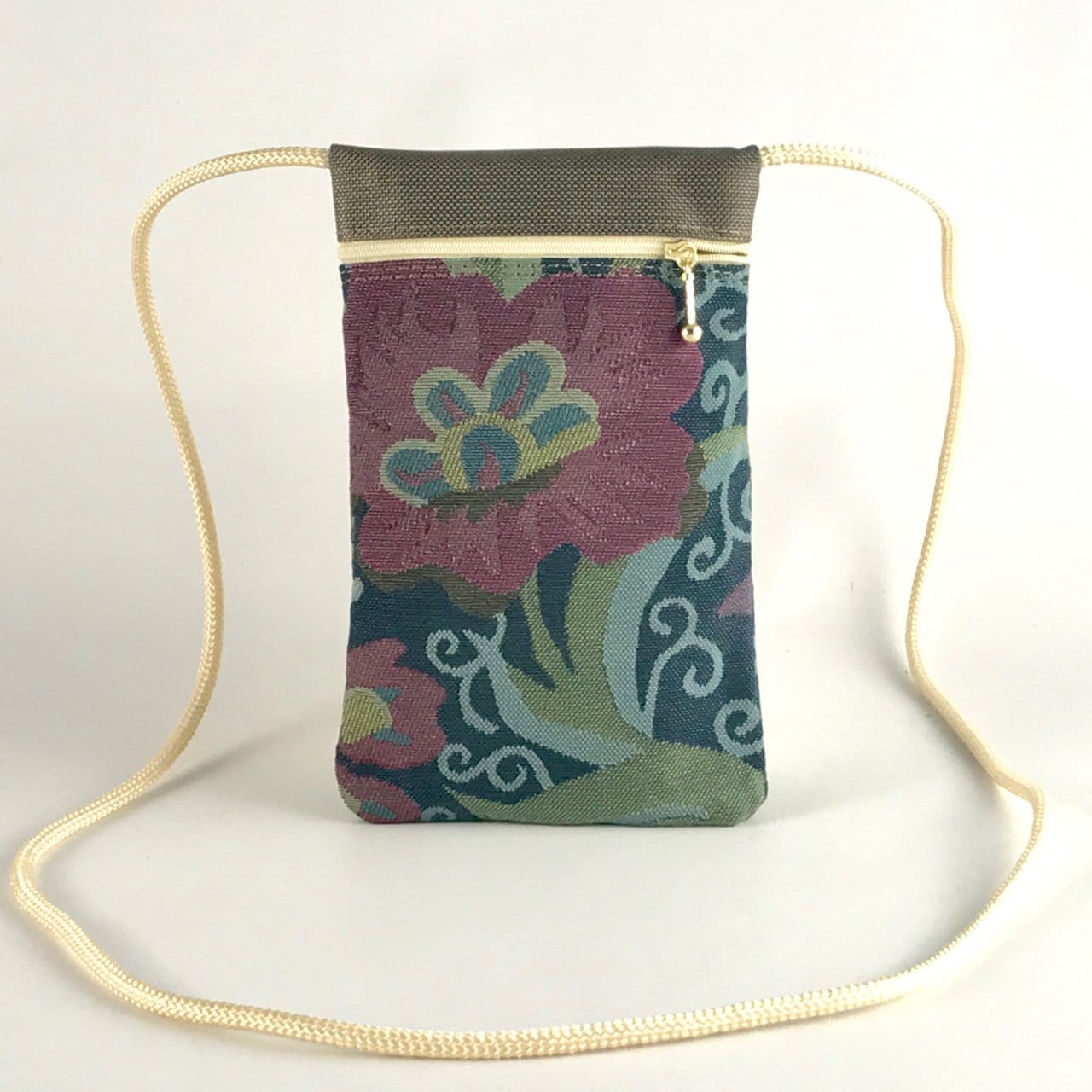 Khaki- Cross-Body Large Cell Phone Bag T12S in Light Color Fabrics